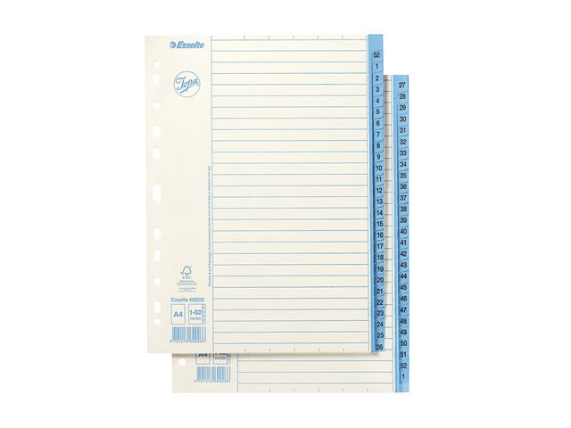 Pappregister JOPA A4 1-52 vit/blå - Primmeshiper