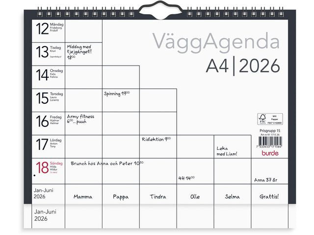 Väggkalender Väggagenda A4 2026 Primmeshiper