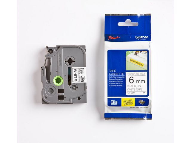 Tape BROTHER TZES-211 6mm svart på vit - Primmeshiper